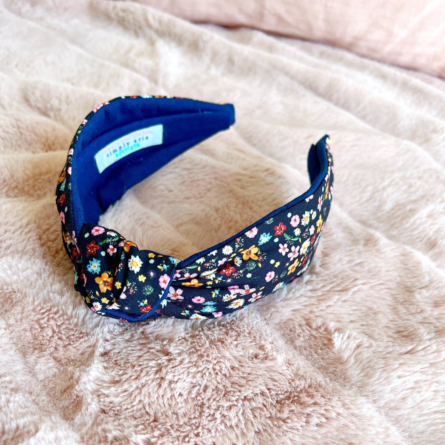 Navy Micro Flowers Luxe Top Knot Headband